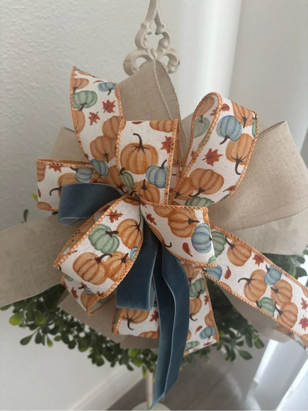 Fall Pumpkins Harvest Bow Handmade Wired Bow For DIY Wreath Custom Final Sale